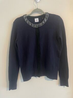 CAbi Navy Cardigan Beaded Jeweled Collar S #505